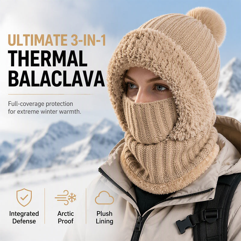 Stay Warm Without the Hassle — Women's One-Piece Knitted Winter Hat, Scarf & Face Cover with Cozy Full-Coverage Design for Cold Weather Comfort