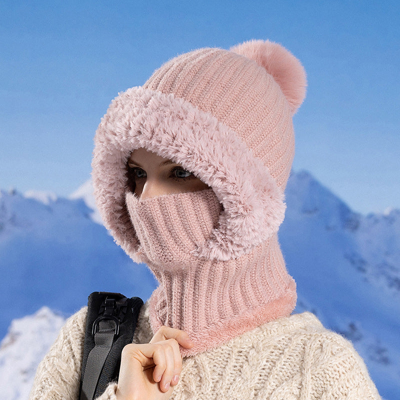 Stay Warm Without the Hassle — Women's One-Piece Knitted Winter Hat, Scarf & Face Cover with Cozy Full-Coverage Design for Cold Weather Comfort