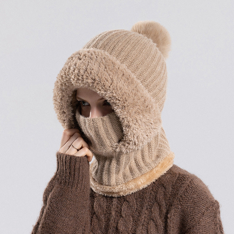 Stay Warm Without the Hassle — Women's One-Piece Knitted Winter Hat, Scarf & Face Cover with Cozy Full-Coverage Design for Cold Weather Comfort