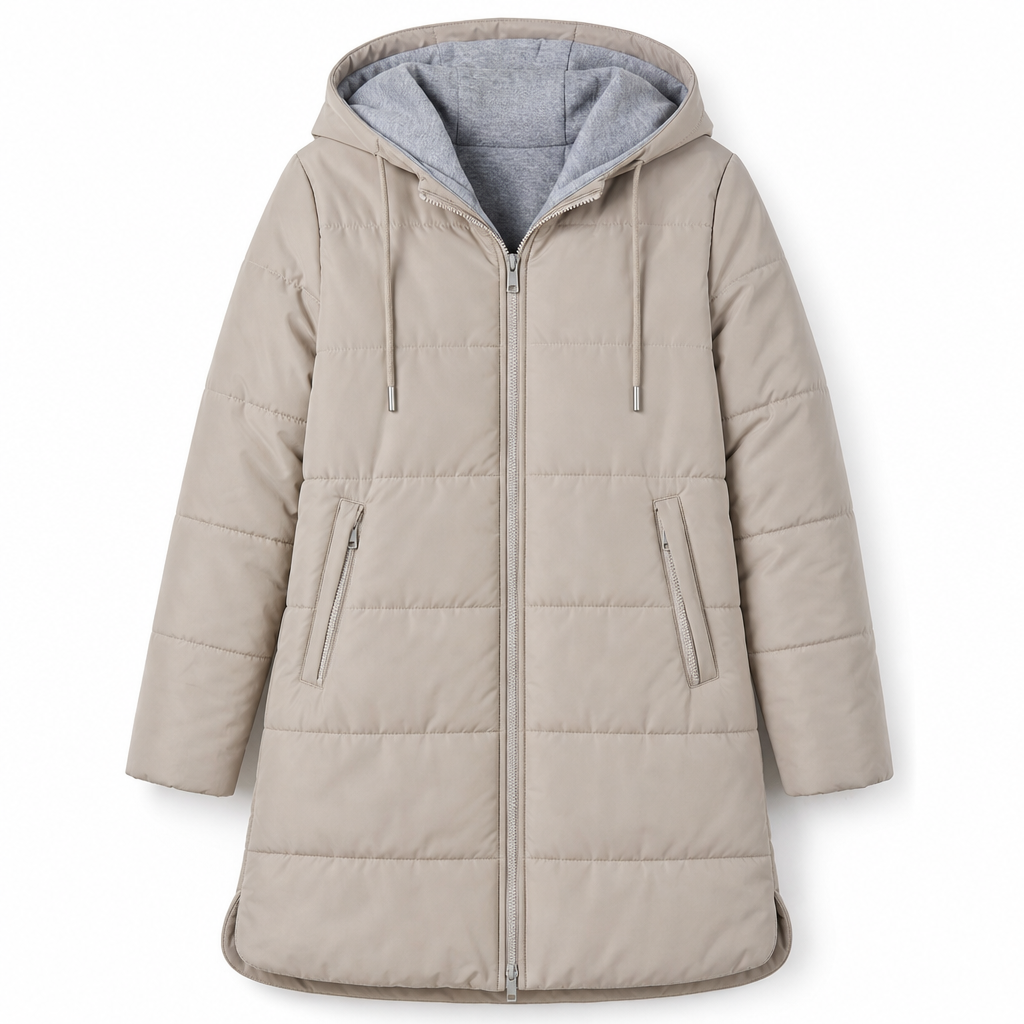 Slim Fit Long Hooded Padded Coat Solid Color Winter with Pockets