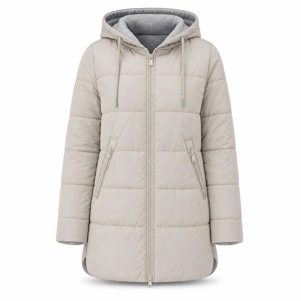 Slim Fit Long Hooded Padded Coat Solid Color Winter with Pockets