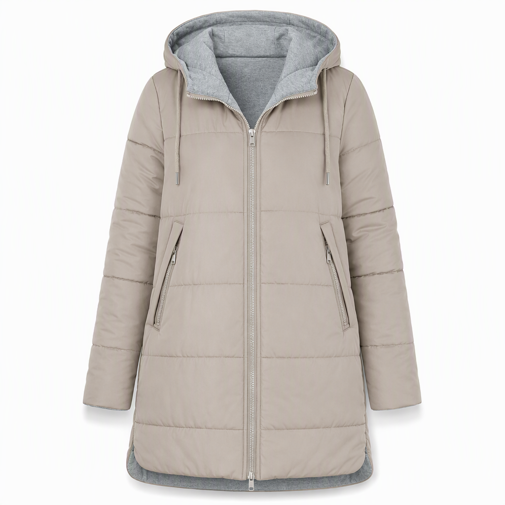 Slim Fit Long Hooded Padded Coat Solid Color Winter with Pockets