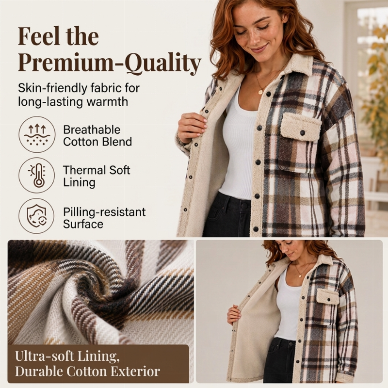 ✨ Women's Casual Outerwear with Color-Blocked Plaid Pattern