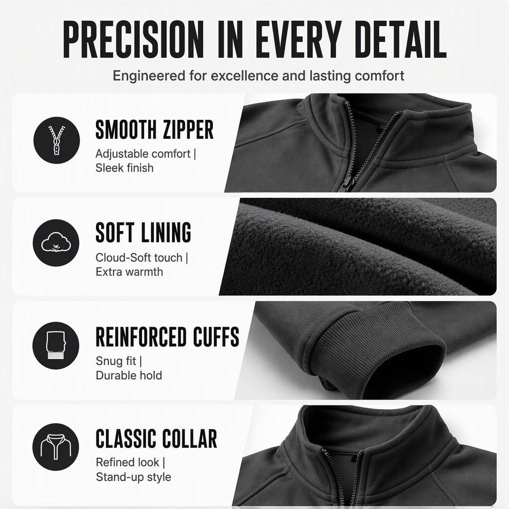 Men's quarter-zip sweater with a stand-up collar
