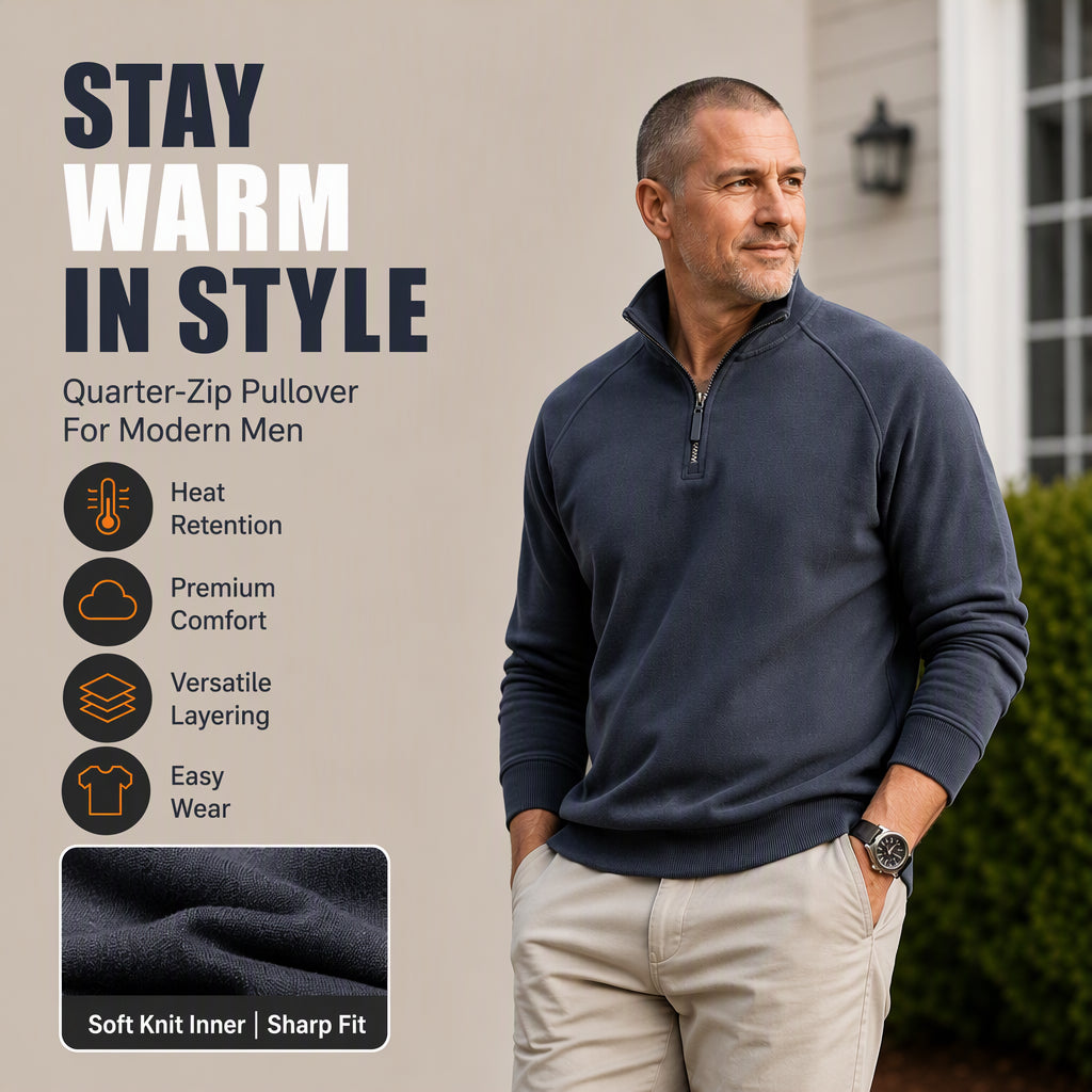Men's quarter-zip sweater with a stand-up collar