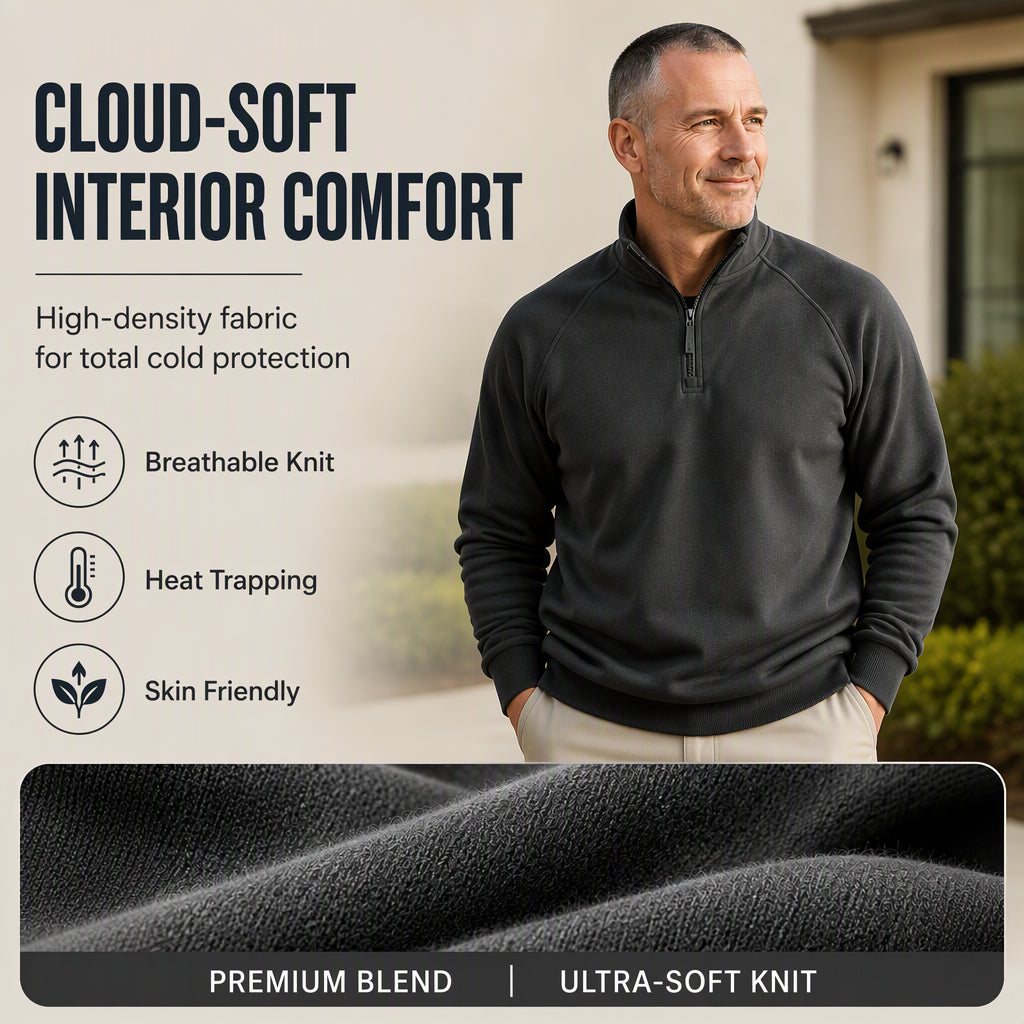 Men's quarter-zip sweater with a stand-up collar