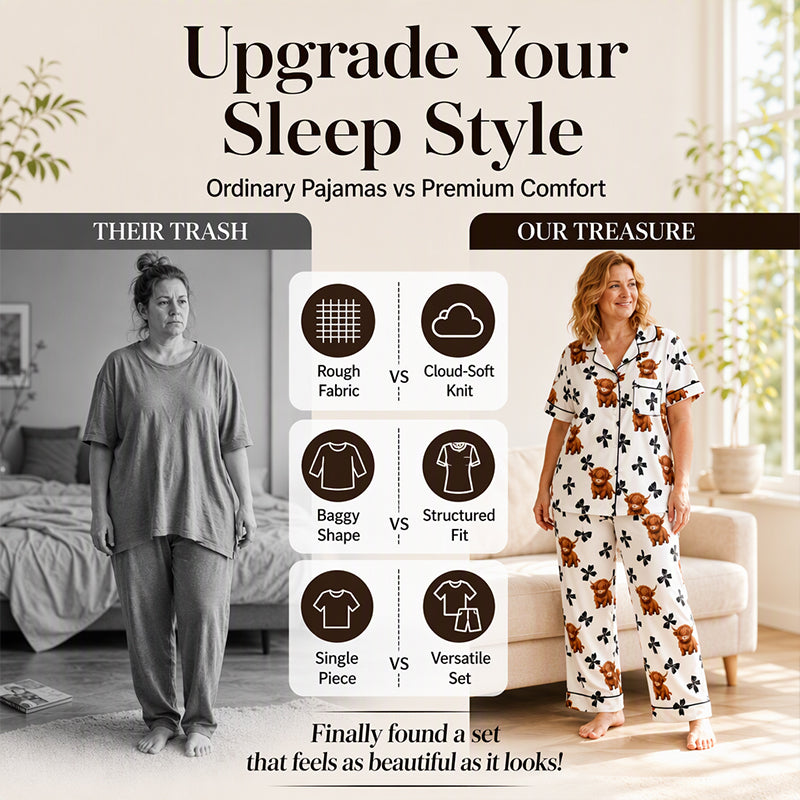 Women's Highland Cow Print 3-Piece Pajama Set