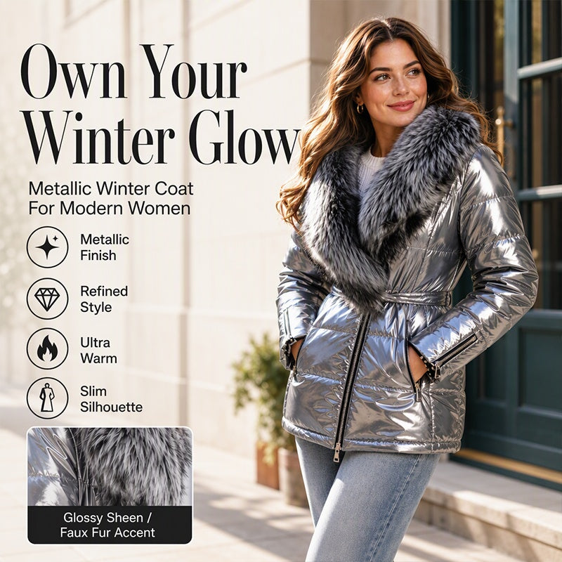 Women's Padded Jacket with Faux Fur Collar