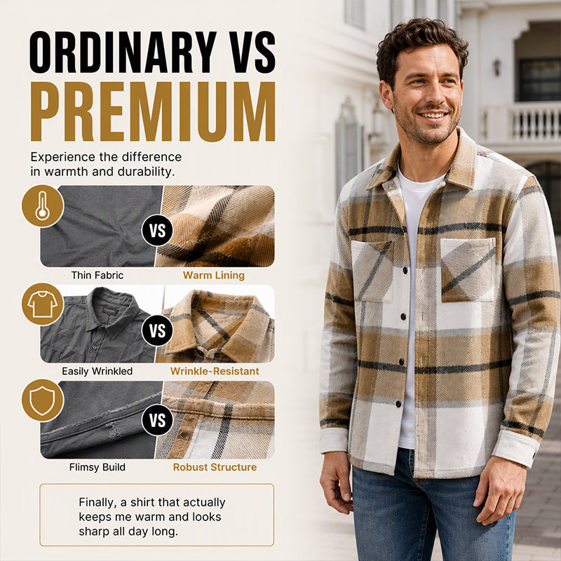 Men’s Heavyweight Brushed Flannel Plaid Overshirt Jacket – Soft Lined, Functional Pockets For Cool Weather Days
