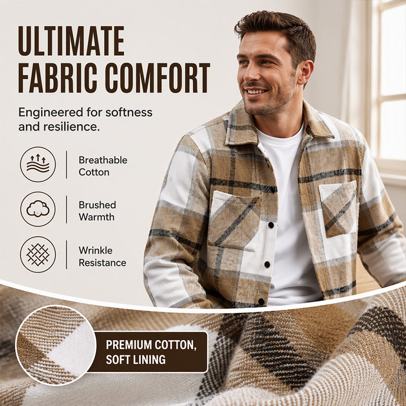 Men’s Heavyweight Brushed Flannel Plaid Overshirt Jacket – Soft Lined, Functional Pockets For Cool Weather Days
