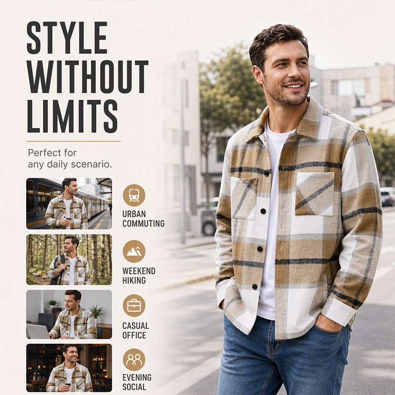 Men’s Heavyweight Brushed Flannel Plaid Overshirt Jacket – Soft Lined, Functional Pockets For Cool Weather Days