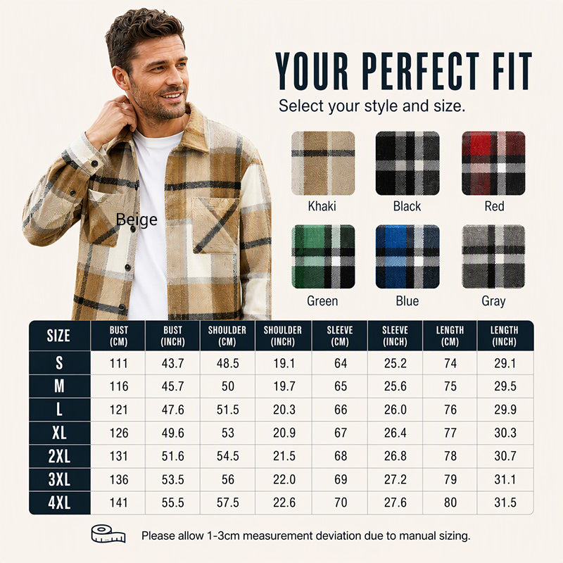 Men’s Heavyweight Brushed Flannel Plaid Overshirt Jacket – Soft Lined, Functional Pockets For Cool Weather Days