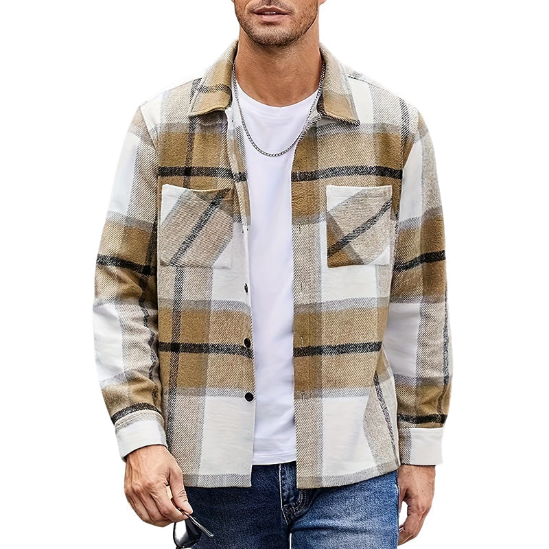 Men’s Heavyweight Brushed Flannel Plaid Overshirt Jacket – Soft Lined, Functional Pockets For Cool Weather Days