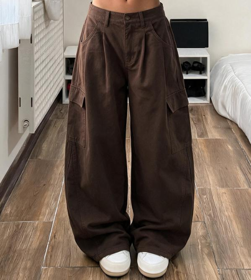 Women's High Waisted Wide Leg Baggy Cargo Pants with Utility Pockets Loose Fit Cotton Blend Trousers