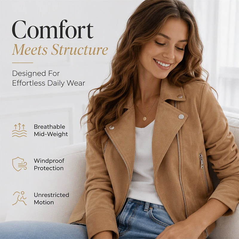 A Slim-Fit Suede-Look Biker Jacket That Adds Just the Right Amount of Edge to Your Everyday Style