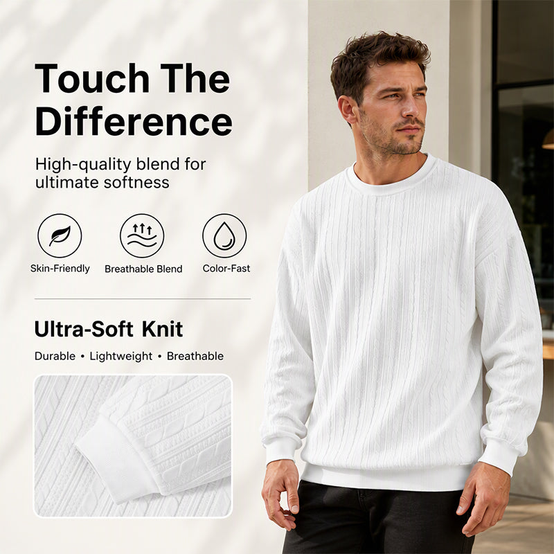 🖤Black Friday Sale:50% OFF🖤Men's Cable Knit Crewneck Sweatshirt, Vintage Textured Cable Knit Pullover, Relaxed Fit Breathable Sweater For Men Daily Casual Wear