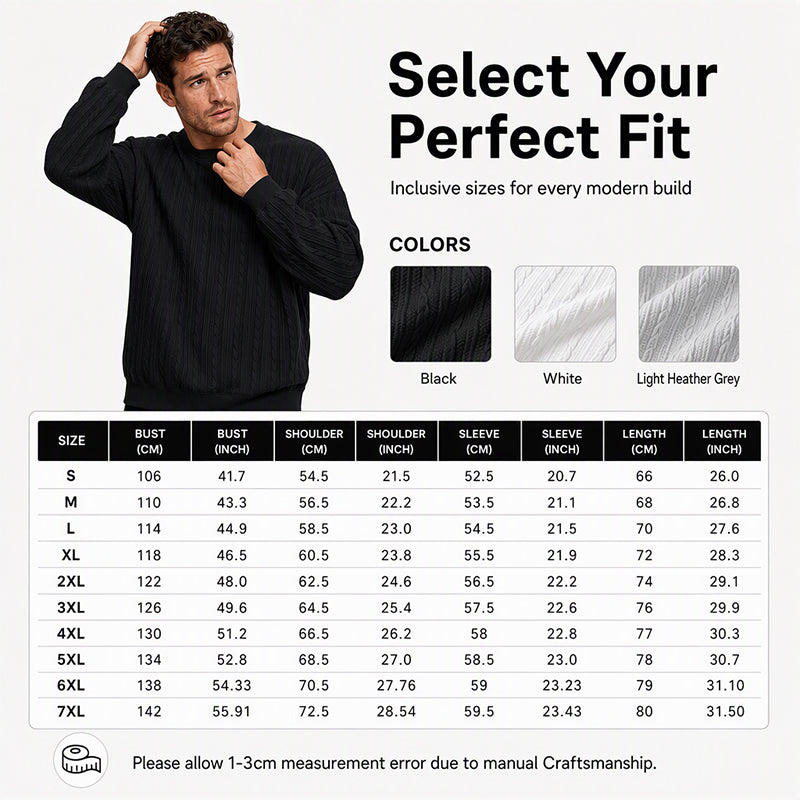 🖤Black Friday Sale:50% OFF🖤Men's Cable Knit Crewneck Sweatshirt, Vintage Textured Cable Knit Pullover, Relaxed Fit Breathable Sweater For Men Daily Casual Wear