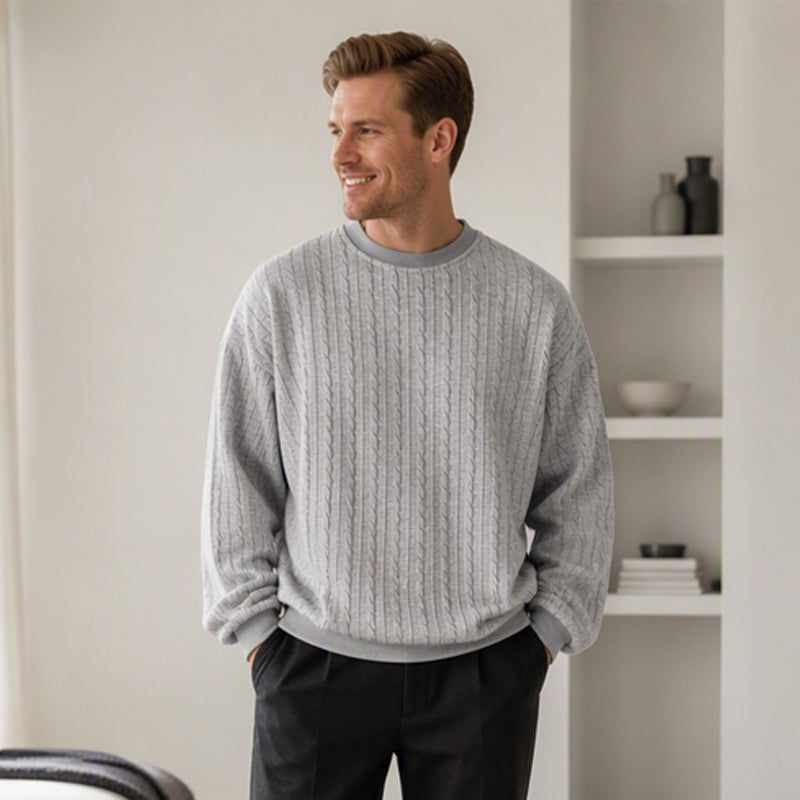 🖤Black Friday Sale:50% OFF🖤Men's Cable Knit Crewneck Sweatshirt, Vintage Textured Cable Knit Pullover, Relaxed Fit Breathable Sweater For Men Daily Casual Wear