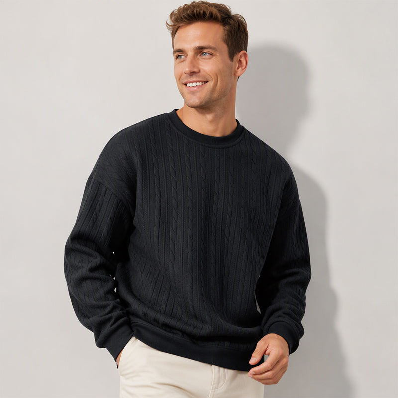 🖤Black Friday Sale:50% OFF🖤Men's Cable Knit Crewneck Sweatshirt, Vintage Textured Cable Knit Pullover, Relaxed Fit Breathable Sweater For Men Daily Casual Wear