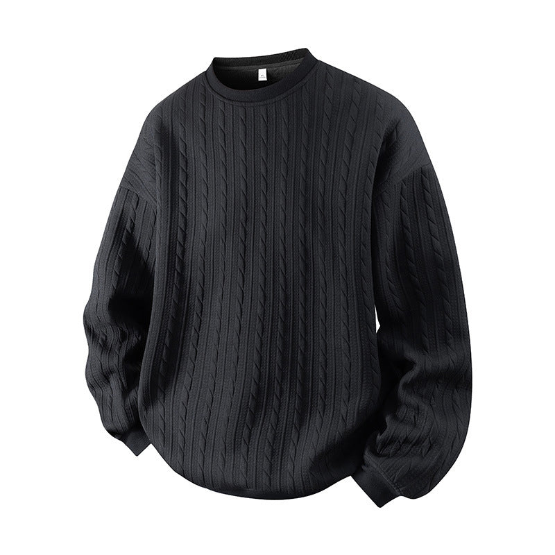 🖤Black Friday Sale:50% OFF🖤Men's Cable Knit Crewneck Sweatshirt, Vintage Textured Cable Knit Pullover, Relaxed Fit Breathable Sweater For Men Daily Casual Wear