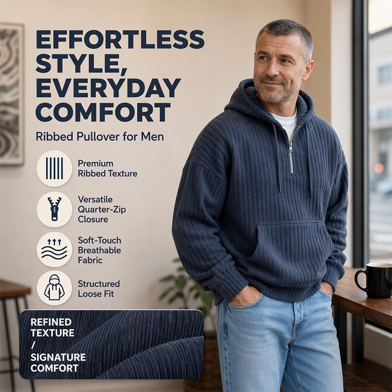 Not Your Ordinary Hoodie — A Stylish Half-Zip Corduroy Hooded Pullover with Rich Texture, Classic Casual Charm, and a Fresh Everyday Look