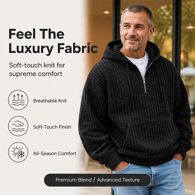 Not Your Ordinary Hoodie — A Stylish Half-Zip Corduroy Hooded Pullover with Rich Texture, Classic Casual Charm, and a Fresh Everyday Look