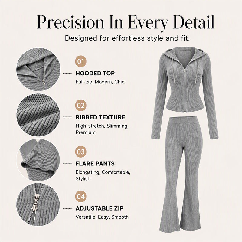A Little Sporty, a Little Chic — This Ribbed Zip-Up Hoodie & Flared Pants Set Brings Both Together