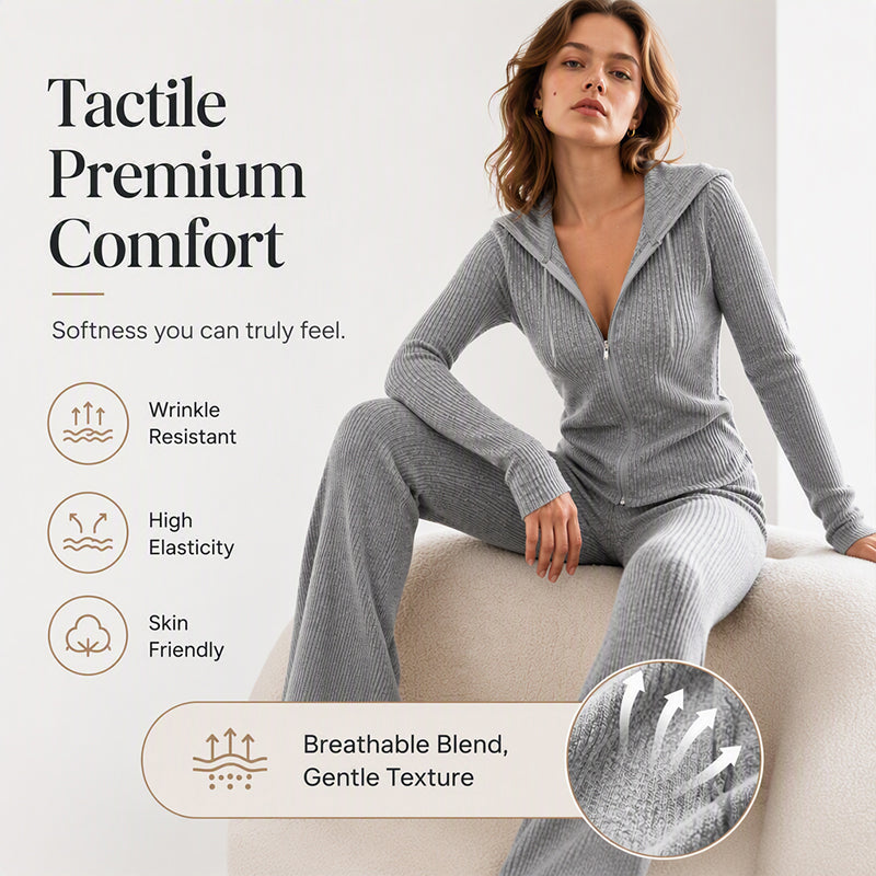 A Little Sporty, a Little Chic — This Ribbed Zip-Up Hoodie & Flared Pants Set Brings Both Together