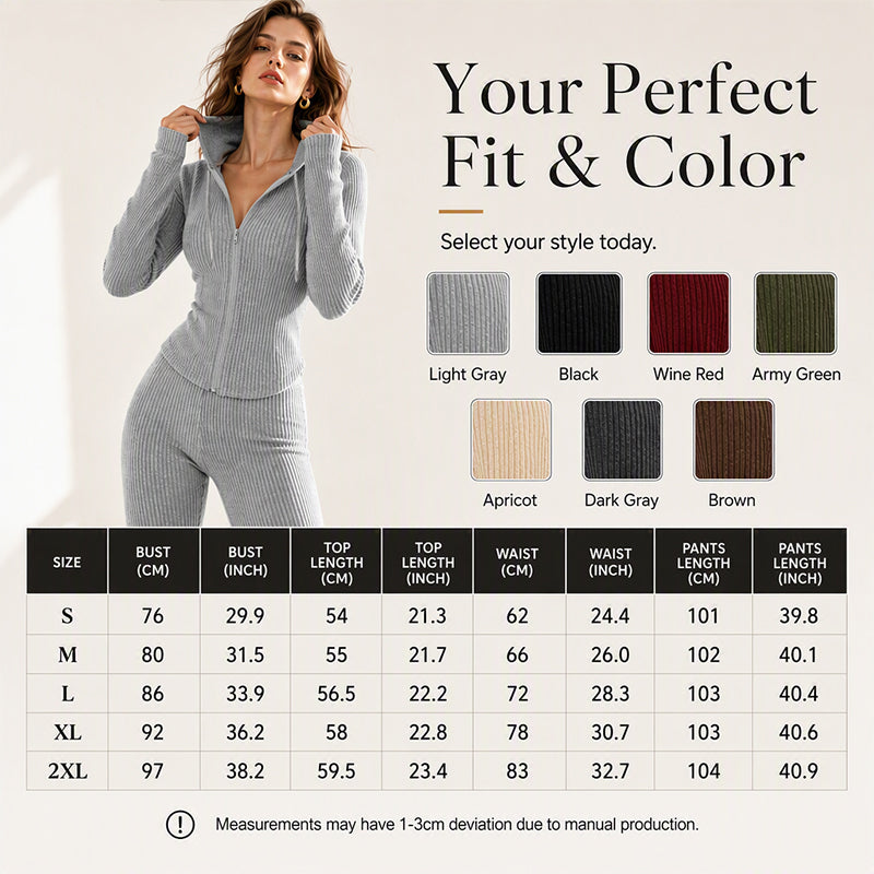 A Little Sporty, a Little Chic — This Ribbed Zip-Up Hoodie & Flared Pants Set Brings Both Together