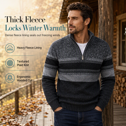 Why Wear a Thin Sweater When Winter Calls for Something Warmer? Men's Fleece-Lined Striped Quarter-Zip Knit Pullover with a Classic Stand Collar, Soft Plush Interior & Refined Everyday Style — Stay Warm, Look Sharp & Dress Comfortably All Season Long! ❄️