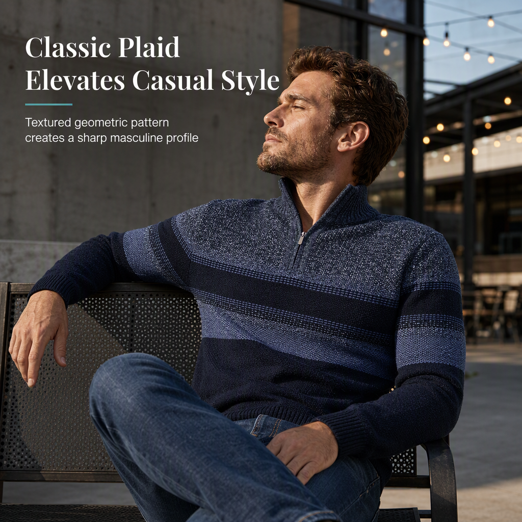 Why Wear a Thin Sweater When Winter Calls for Something Warmer? Men's Fleece-Lined Striped Quarter-Zip Knit Pullover with a Classic Stand Collar, Soft Plush Interior & Refined Everyday Style — Stay Warm, Look Sharp & Dress Comfortably All Season Long! ❄️