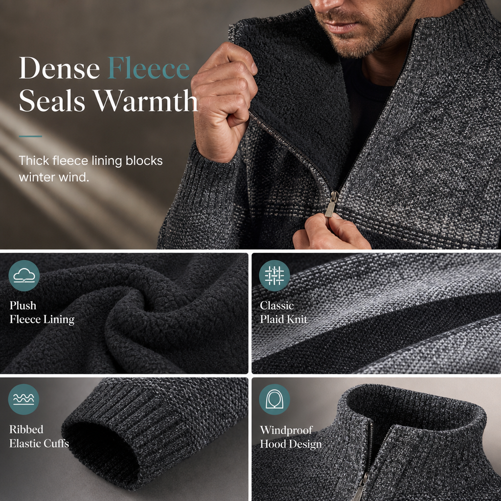 Why Wear a Thin Sweater When Winter Calls for Something Warmer? Men's Fleece-Lined Striped Quarter-Zip Knit Pullover with a Classic Stand Collar, Soft Plush Interior & Refined Everyday Style — Stay Warm, Look Sharp & Dress Comfortably All Season Long! ❄️