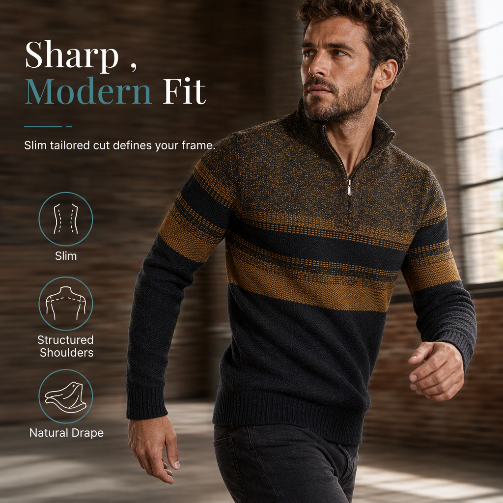 Why Wear a Thin Sweater When Winter Calls for Something Warmer? Men's Fleece-Lined Striped Quarter-Zip Knit Pullover with a Classic Stand Collar, Soft Plush Interior & Refined Everyday Style — Stay Warm, Look Sharp & Dress Comfortably All Season Long! ❄️