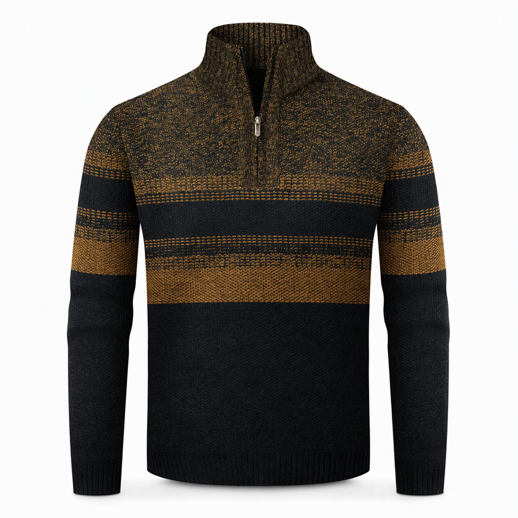 Why Wear a Thin Sweater When Winter Calls for Something Warmer? Men's Fleece-Lined Striped Quarter-Zip Knit Pullover with a Classic Stand Collar, Soft Plush Interior & Refined Everyday Style — Stay Warm, Look Sharp & Dress Comfortably All Season Long! ❄️