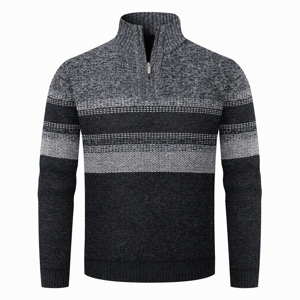 Why Wear a Thin Sweater When Winter Calls for Something Warmer? Men's Fleece-Lined Striped Quarter-Zip Knit Pullover with a Classic Stand Collar, Soft Plush Interior & Refined Everyday Style — Stay Warm, Look Sharp & Dress Comfortably All Season Long! ❄️
