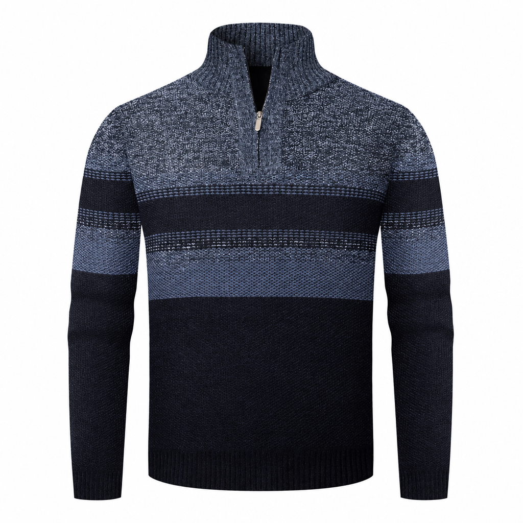 Why Wear a Thin Sweater When Winter Calls for Something Warmer? Men's Fleece-Lined Striped Quarter-Zip Knit Pullover with a Classic Stand Collar, Soft Plush Interior & Refined Everyday Style — Stay Warm, Look Sharp & Dress Comfortably All Season Long! ❄️