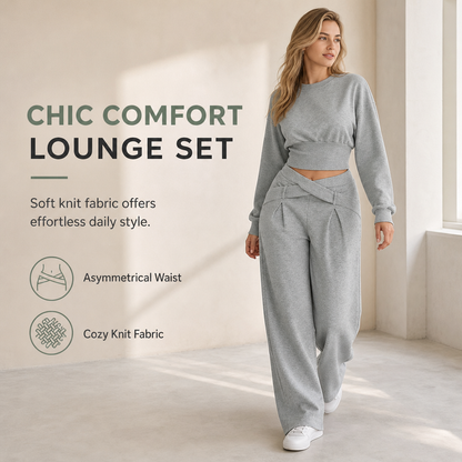 Who Says Comfortable Can't Be Stylish? This Soft Knit Two-Piece Set Pairs a Relaxed Long-Sleeve Top with Beautifully Flowing Wide-Leg Pants