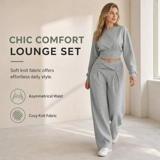 Who Says Comfortable Can't Be Stylish? This Soft Knit Two-Piece Set Pairs a Relaxed Long-Sleeve Top with Beautifully Flowing Wide-Leg Pants