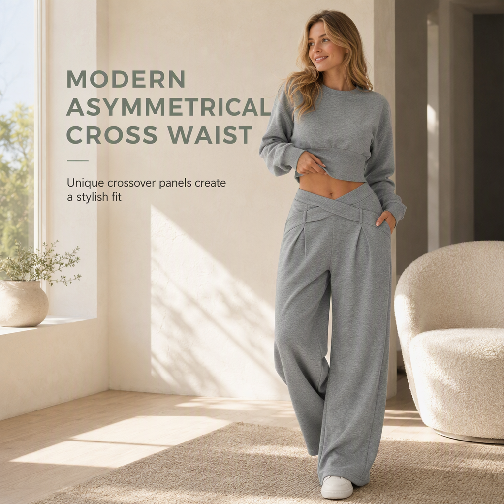 Who Says Comfortable Can't Be Stylish? This Soft Knit Two-Piece Set Pairs a Relaxed Long-Sleeve Top with Beautifully Flowing Wide-Leg Pants