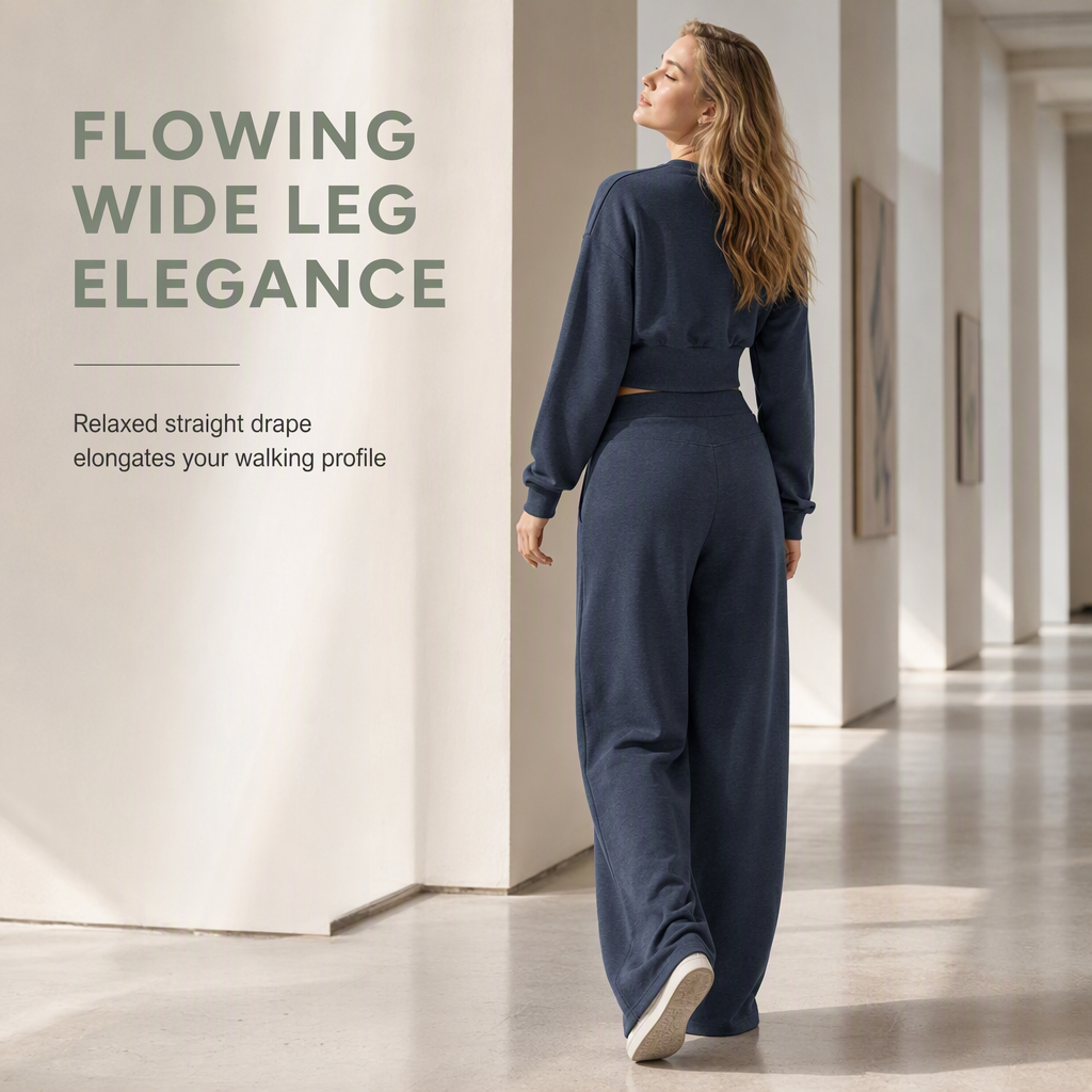 Who Says Comfortable Can't Be Stylish? This Soft Knit Two-Piece Set Pairs a Relaxed Long-Sleeve Top with Beautifully Flowing Wide-Leg Pants