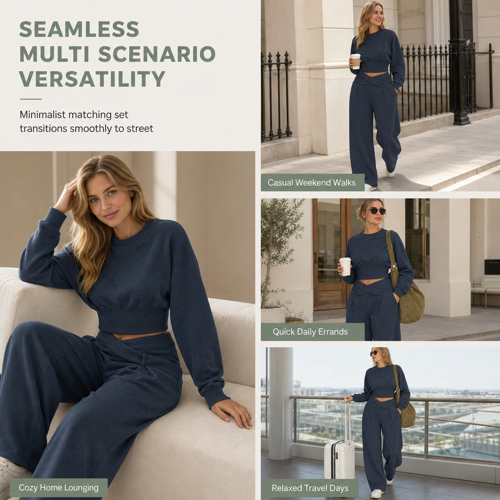 Who Says Comfortable Can't Be Stylish? This Soft Knit Two-Piece Set Pairs a Relaxed Long-Sleeve Top with Beautifully Flowing Wide-Leg Pants