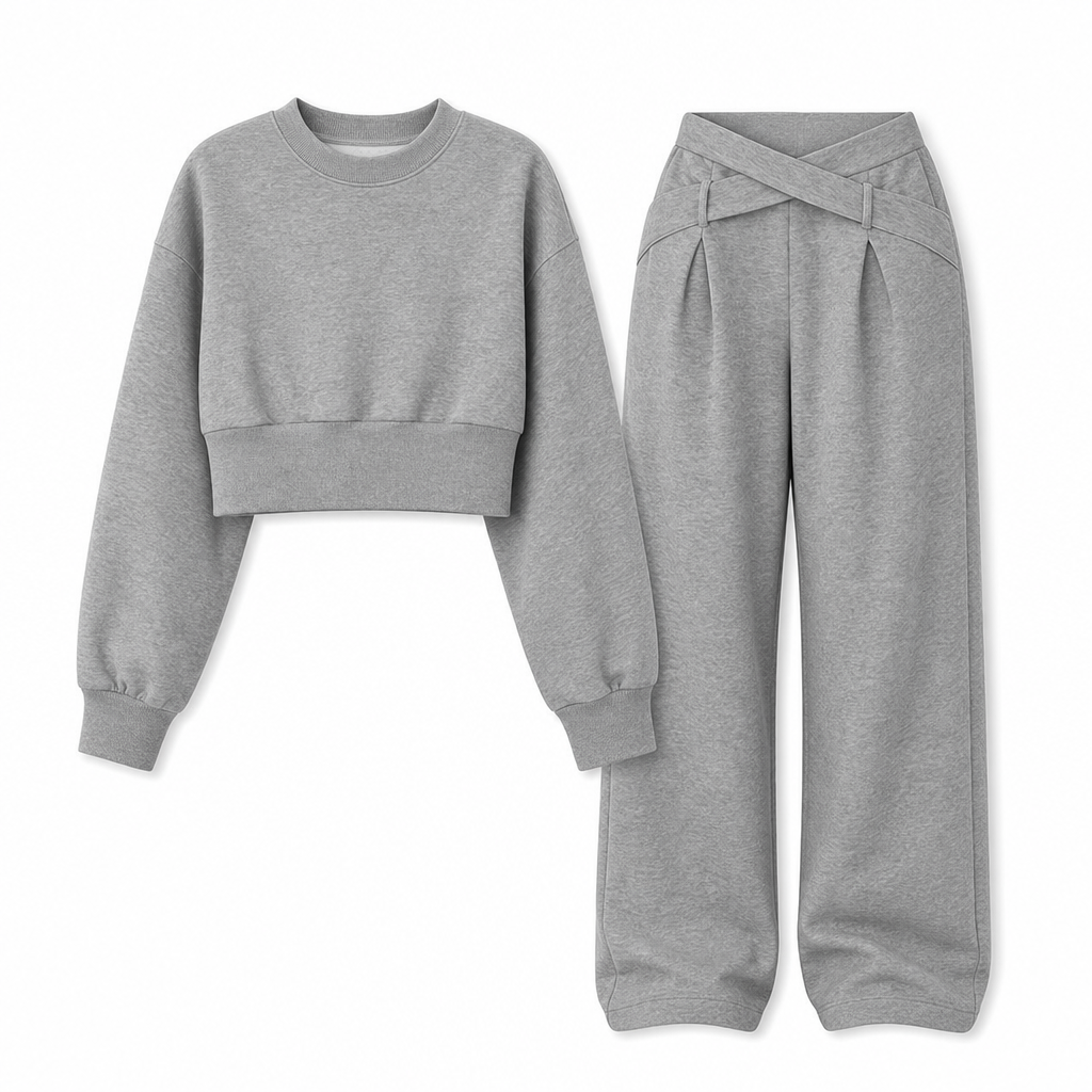 Who Says Comfortable Can't Be Stylish? This Soft Knit Two-Piece Set Pairs a Relaxed Long-Sleeve Top with Beautifully Flowing Wide-Leg Pants