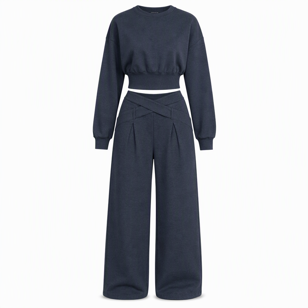 Who Says Comfortable Can't Be Stylish? This Soft Knit Two-Piece Set Pairs a Relaxed Long-Sleeve Top with Beautifully Flowing Wide-Leg Pants
