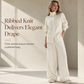 Women's Casual Ribbed Knit Two-Piece Set, Turtleneck Button Front Top & Wide Leg Pants Matching Outfit For Lounge & Light Outings