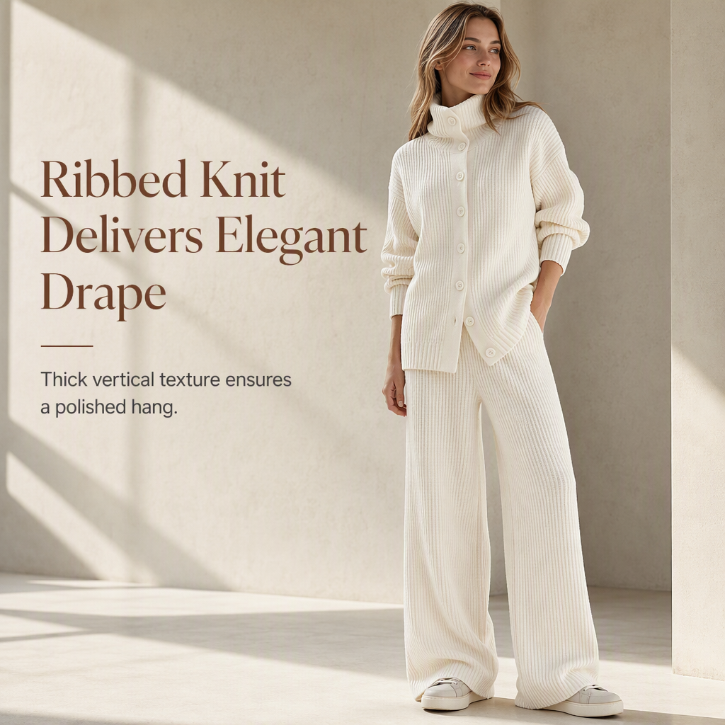 Women's Casual Ribbed Knit Two-Piece Set, Turtleneck Button Front Top & Wide Leg Pants Matching Outfit For Lounge & Light Outings