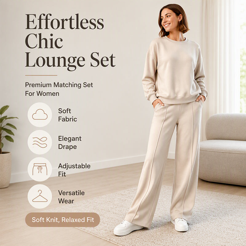 Women’s Crewneck Sweatshirt And Wide Leg Sweatpants Lounge Set, Soft Premium Knit Matching Outfit For Relaxed Home Days & Casual Outingss