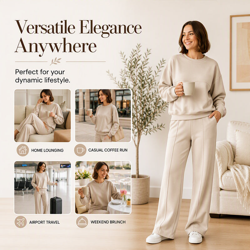 Women’s Crewneck Sweatshirt And Wide Leg Sweatpants Lounge Set, Soft Premium Knit Matching Outfit For Relaxed Home Days & Casual Outingss
