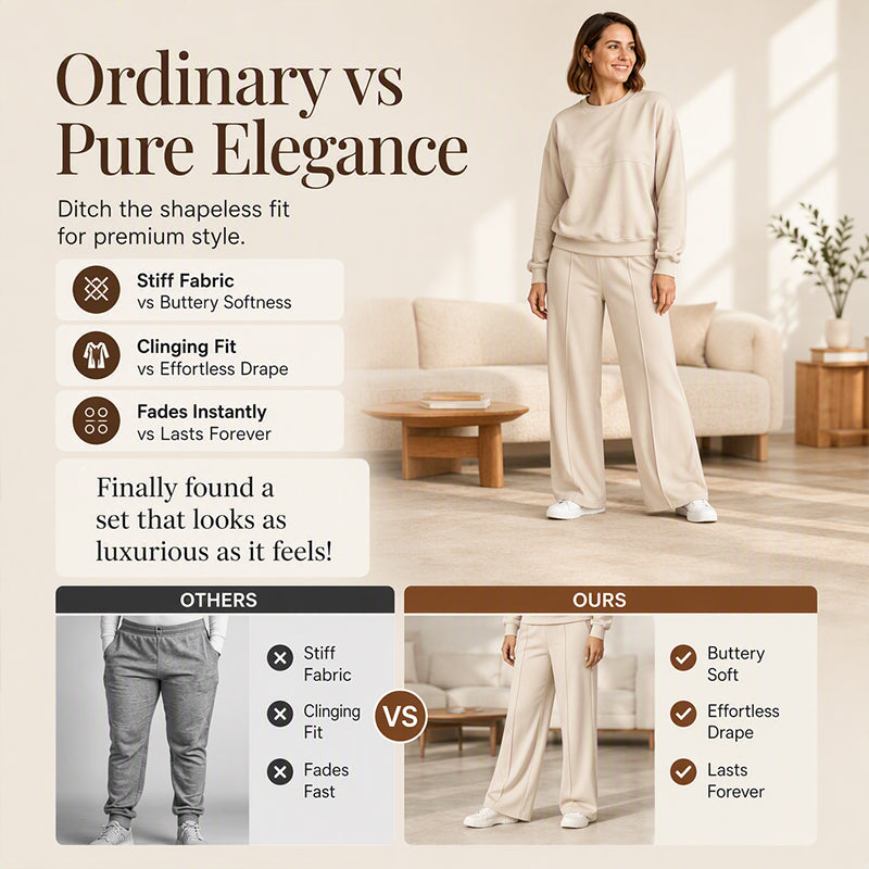 Women’s Crewneck Sweatshirt And Wide Leg Sweatpants Lounge Set, Soft Premium Knit Matching Outfit For Relaxed Home Days & Casual Outingss