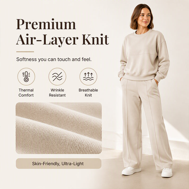 Women’s Crewneck Sweatshirt And Wide Leg Sweatpants Lounge Set, Soft Premium Knit Matching Outfit For Relaxed Home Days & Casual Outingss