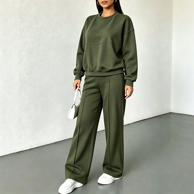 Women’s Crewneck Sweatshirt And Wide Leg Sweatpants Lounge Set, Soft Premium Knit Matching Outfit For Relaxed Home Days & Casual Outingss